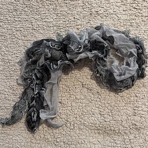 Elegant Black and Gray Ruffled Scarf